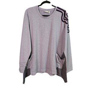 Logo Lounge Womens Asymmetric Hem Long Sleeve Top Pockets Shoulder Detail Purple
